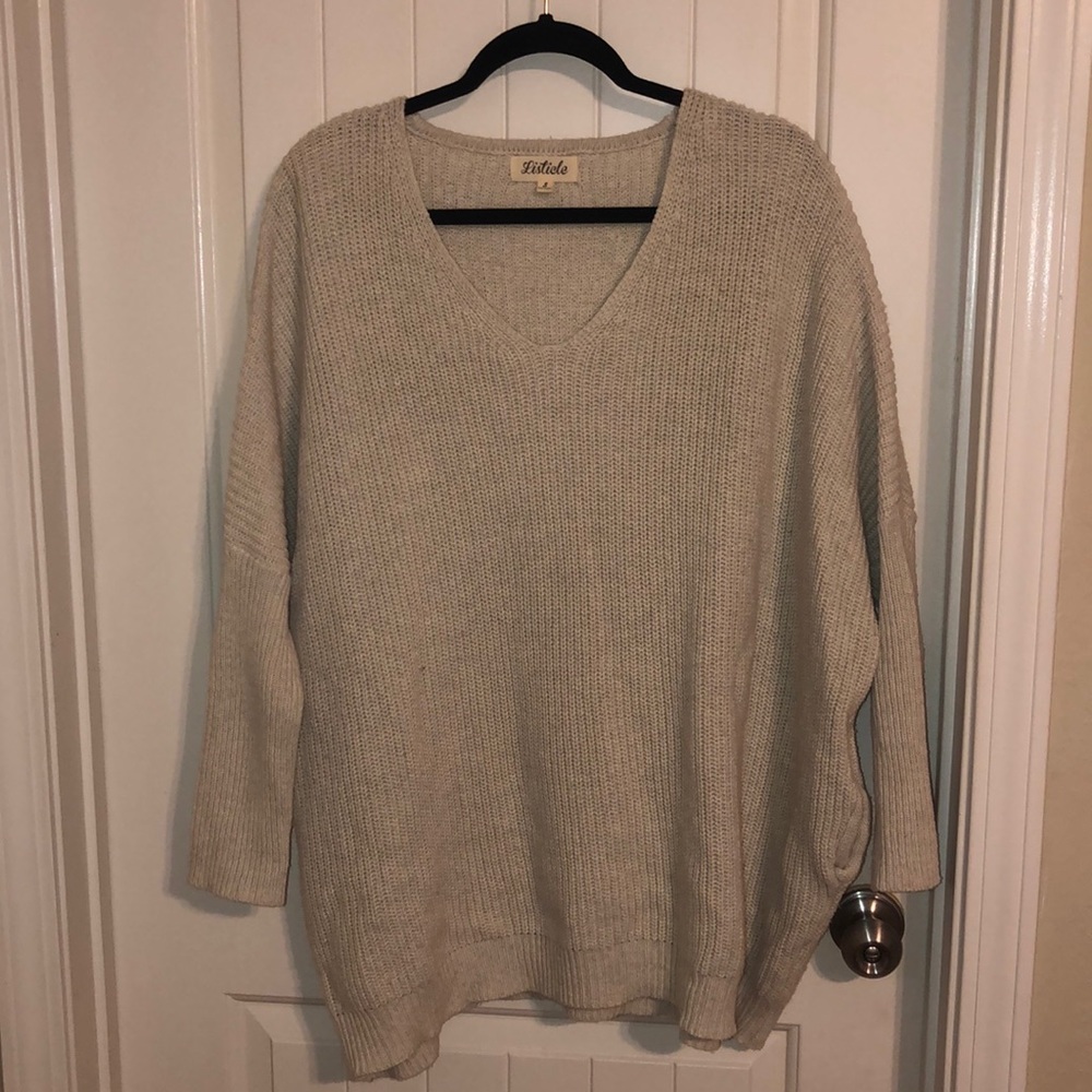 Oversized Tan Sweater with Pockets